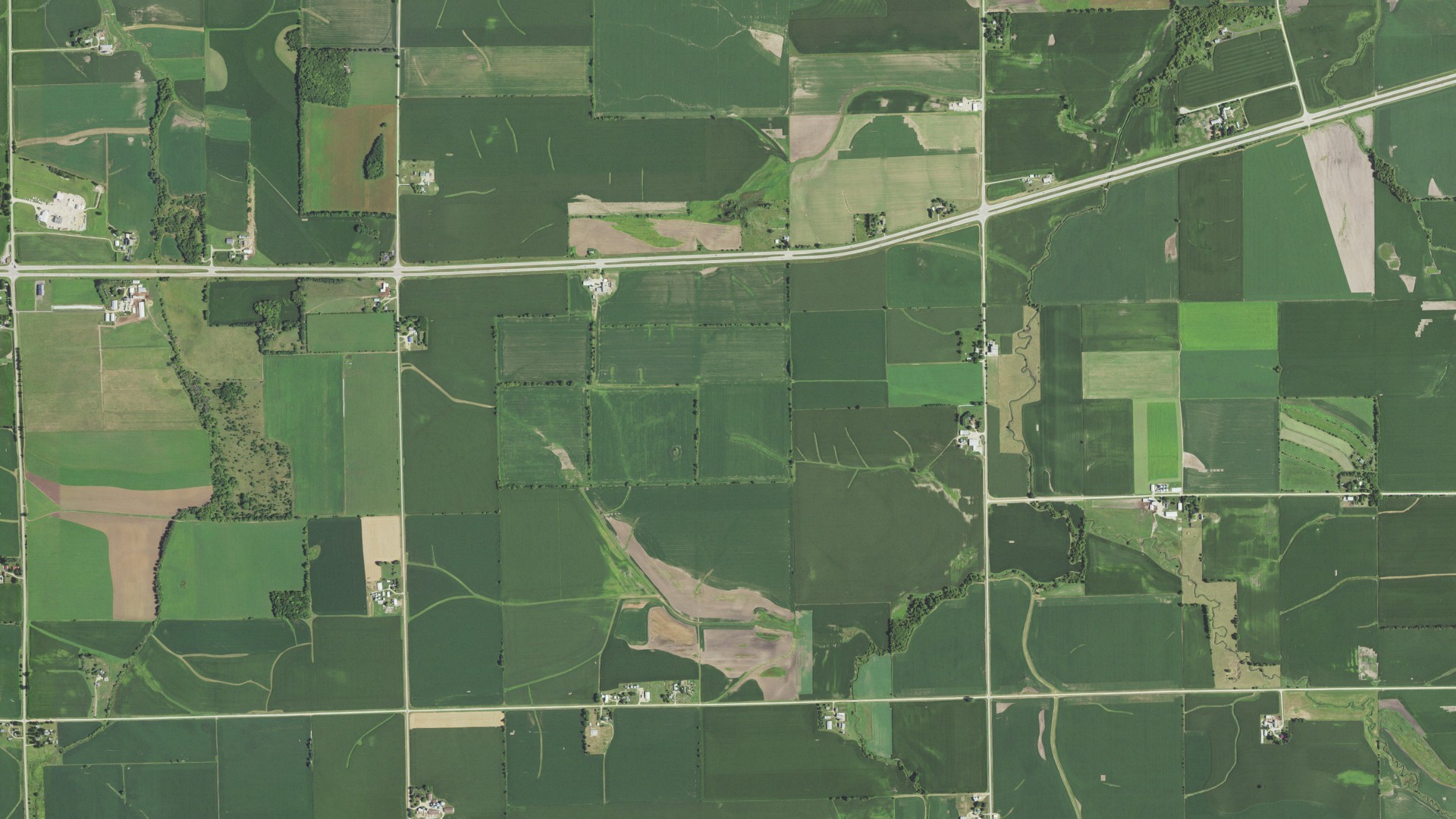 Aerial view of land around Ridott, Illinois