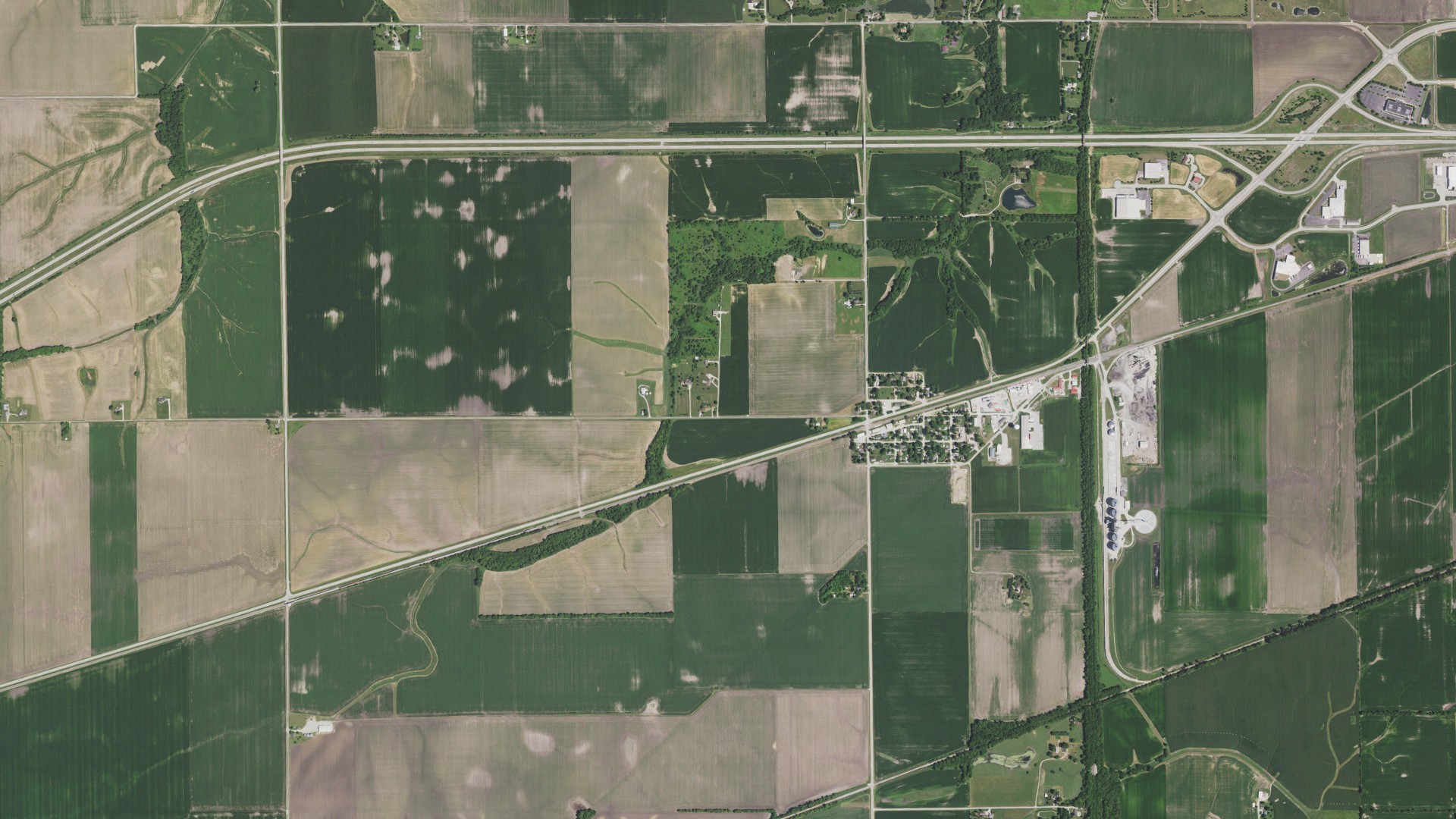 Aerial view of land around Curran, Illinois