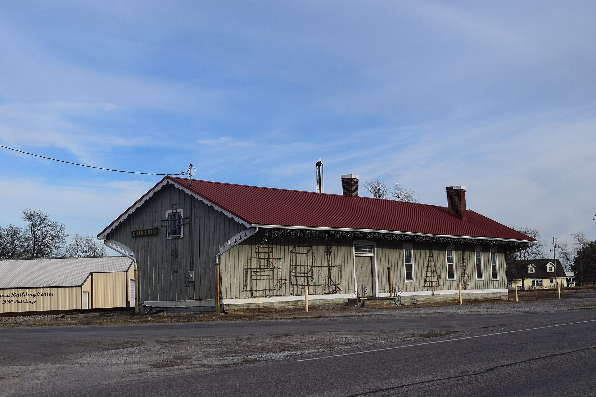 The former railroad depot in Dahlgren, Illinois.