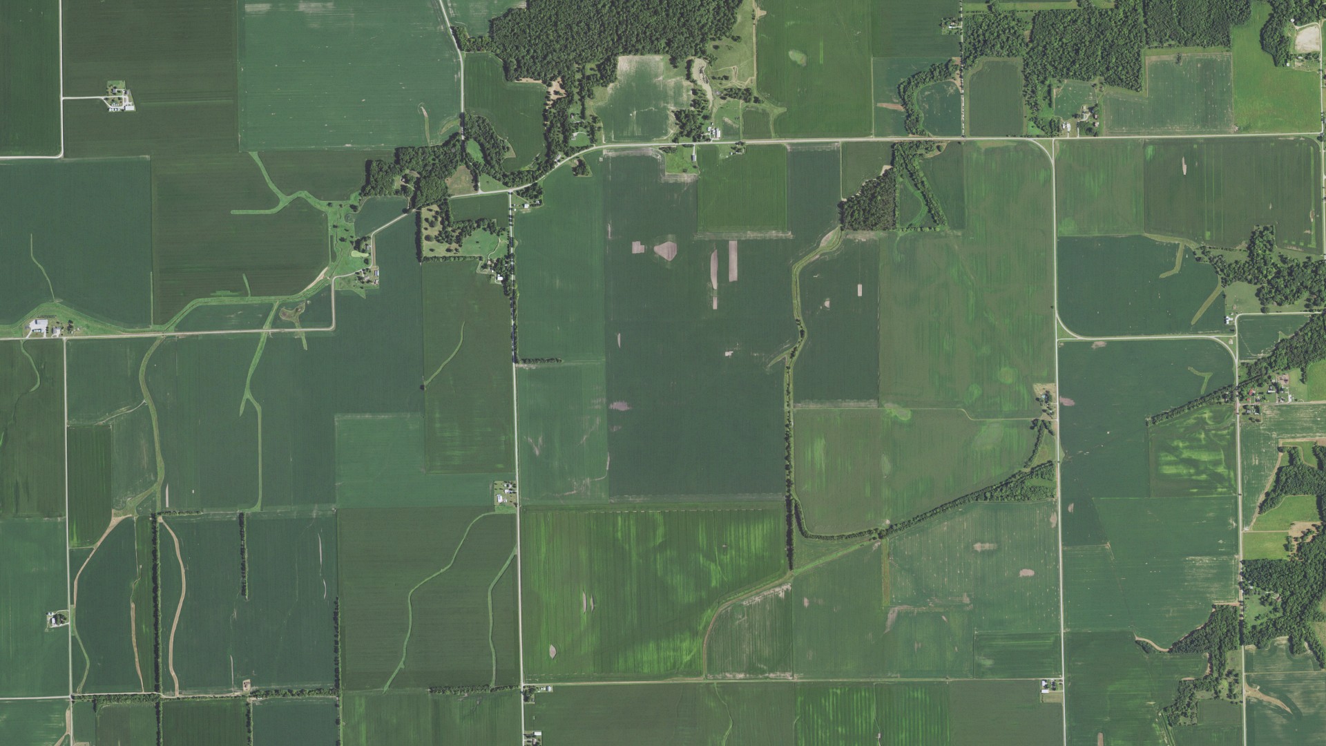 Natural-color aerial photograph of land around Love, Illinois