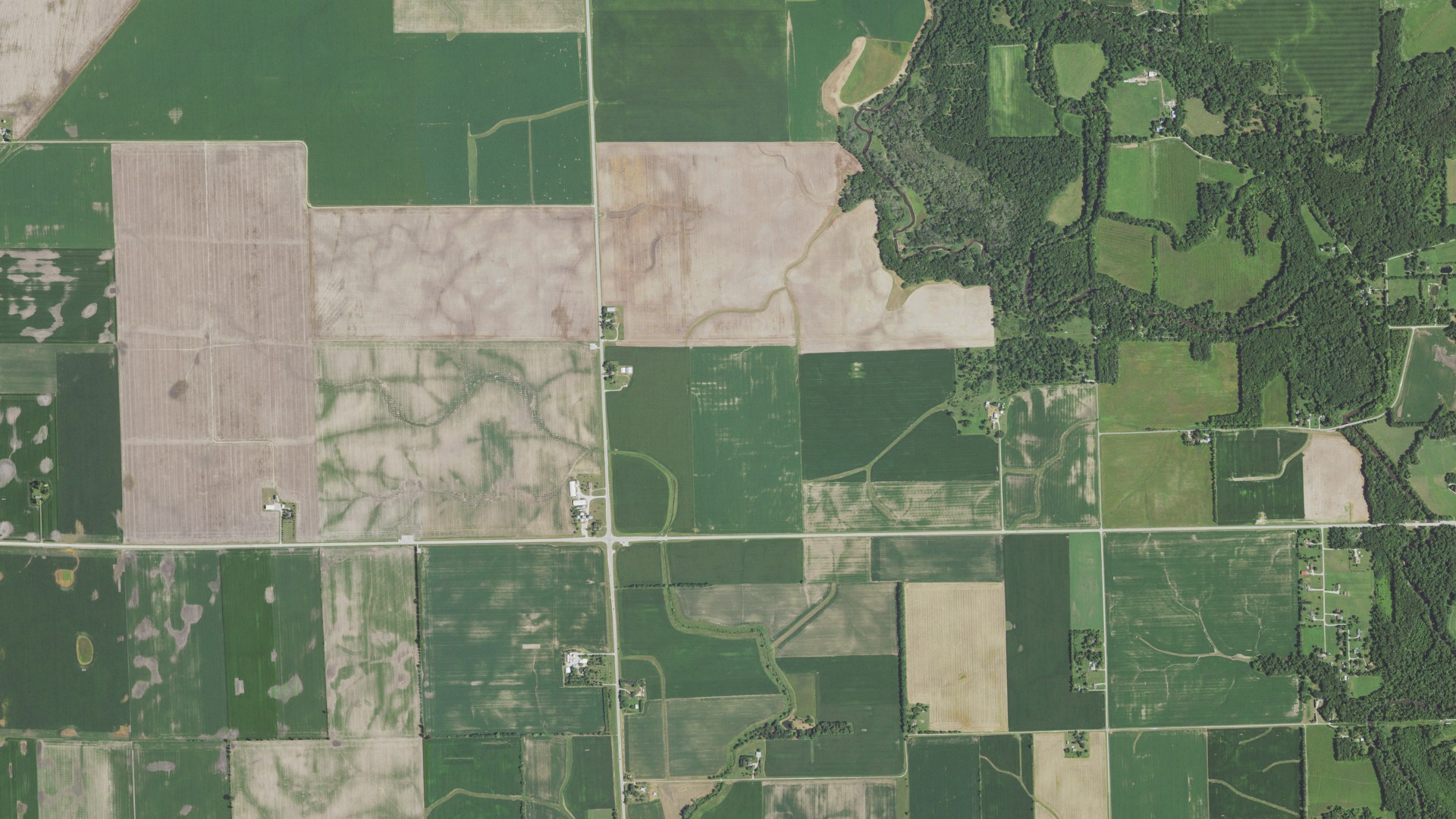 Aerial view of land around South Ross, Illinois