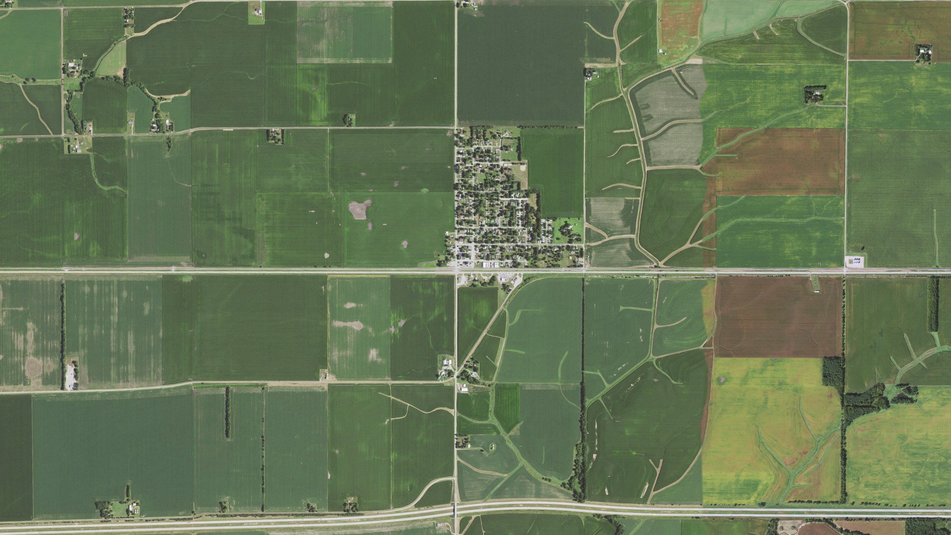 Aerial view of land around Dawson, Illinois