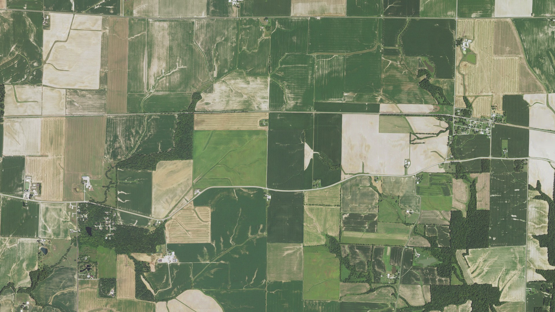 Aerial view of land around Beaucoup, Illinois