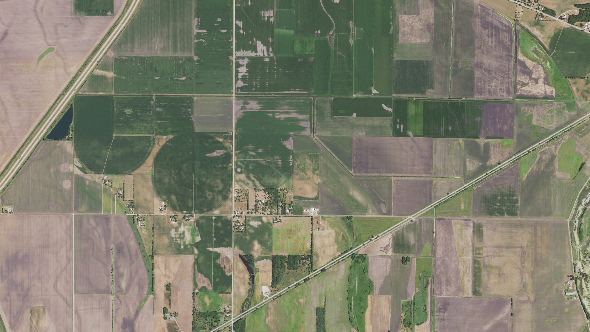 Aerial view of land around Erie, Illinois