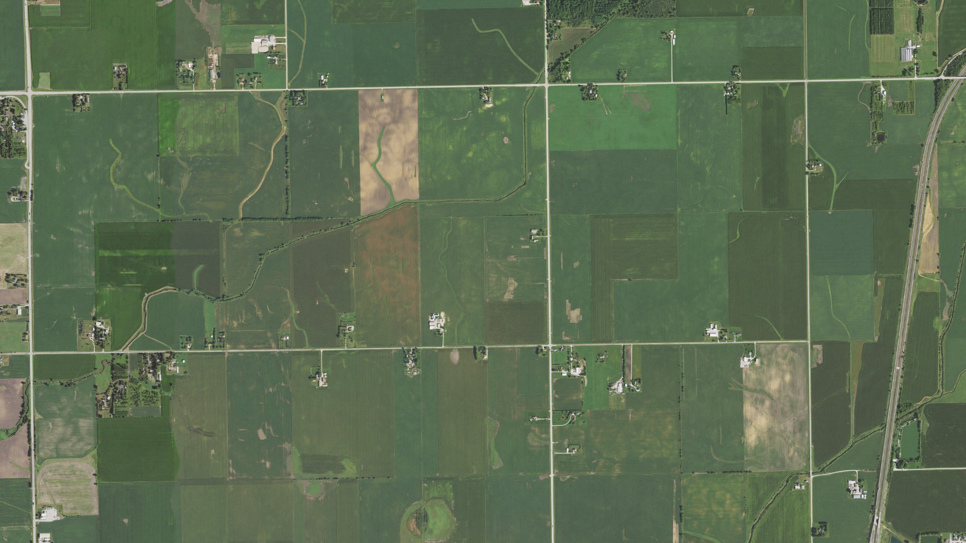 Aerial view of land around Peotone, Illinois