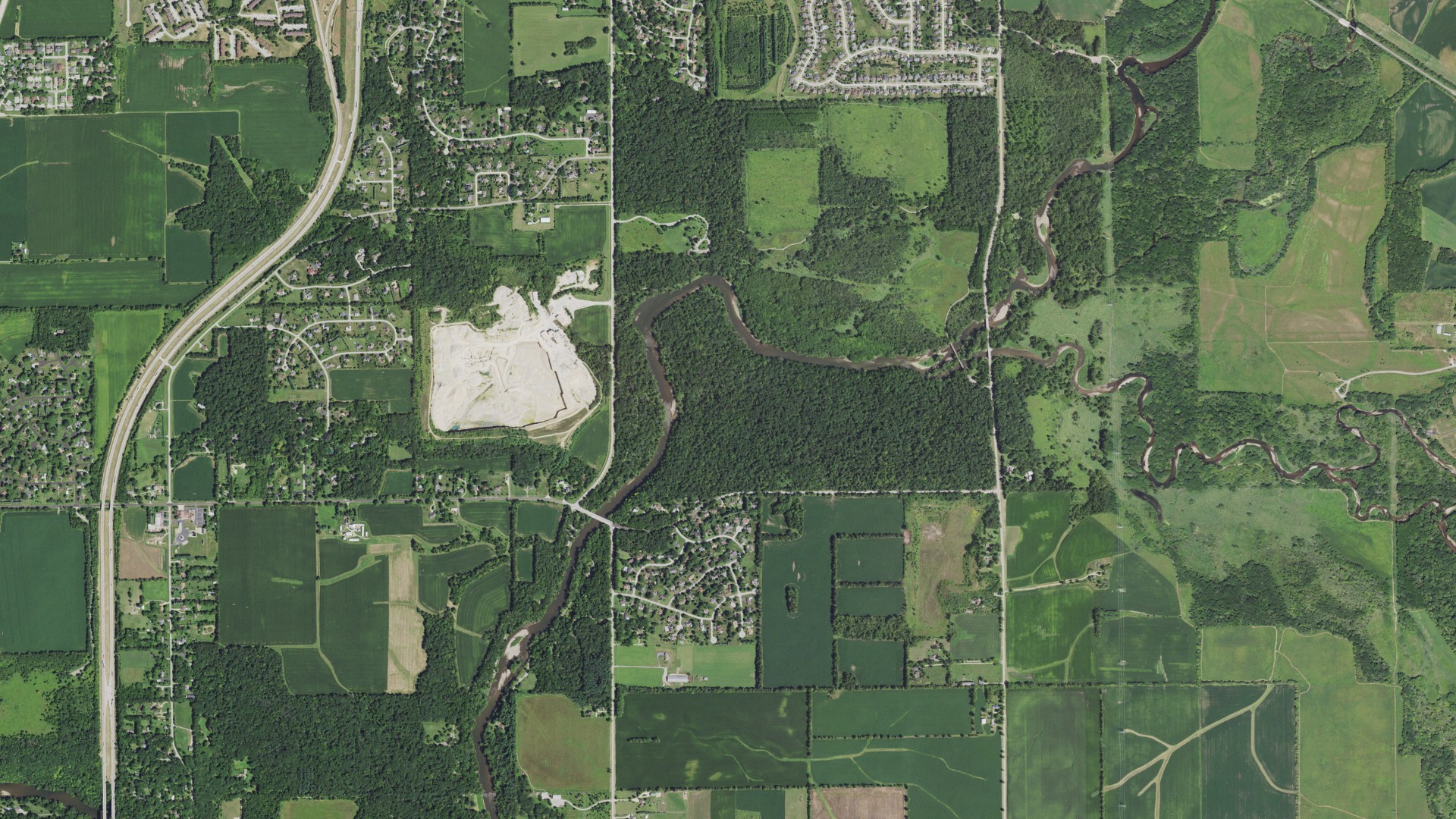 Aerial view of land around Cherry Valley, Illinois