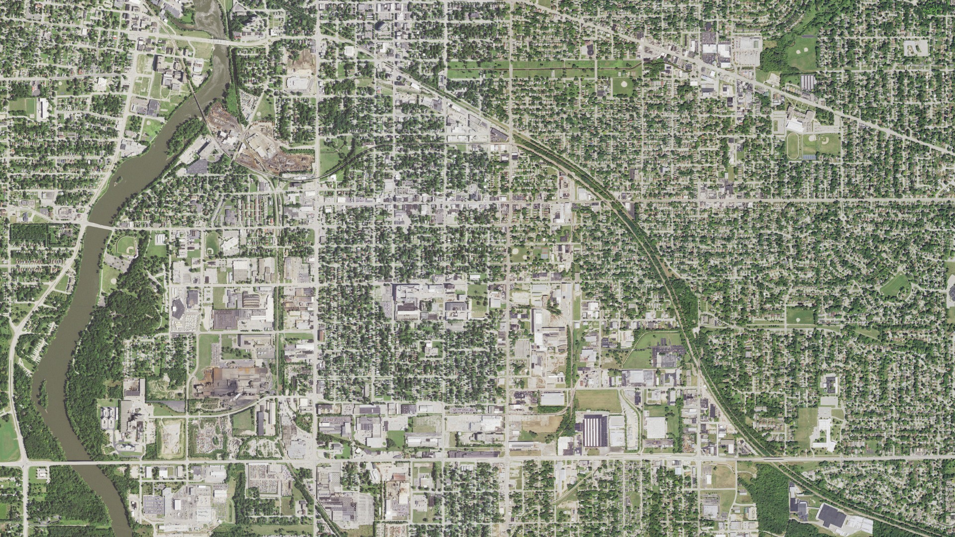Aerial view of land around Rockford, Illinois