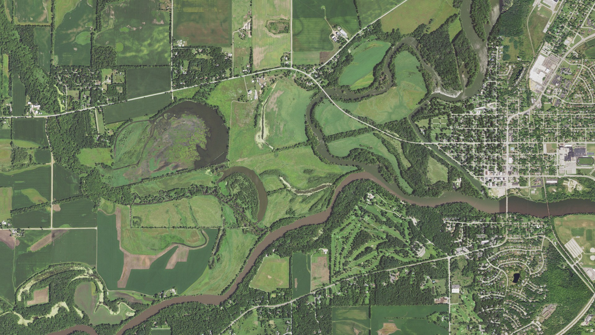 Aerial view of land around Rockton, Illinois