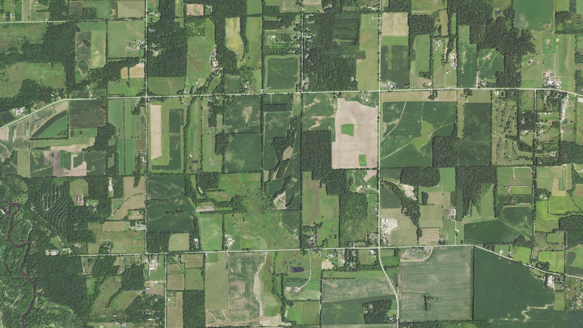 Aerial view of land around Shirland, Illinois
