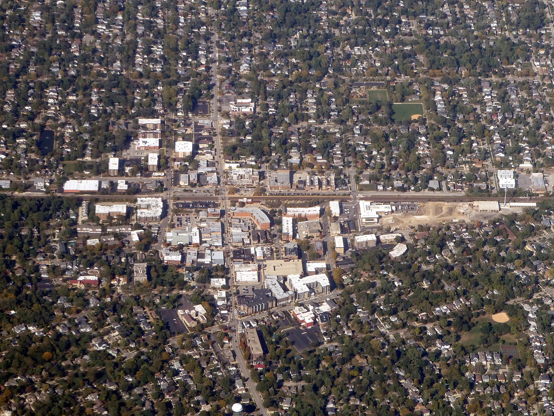 Aerial landscape in Downers Grove, Illinois