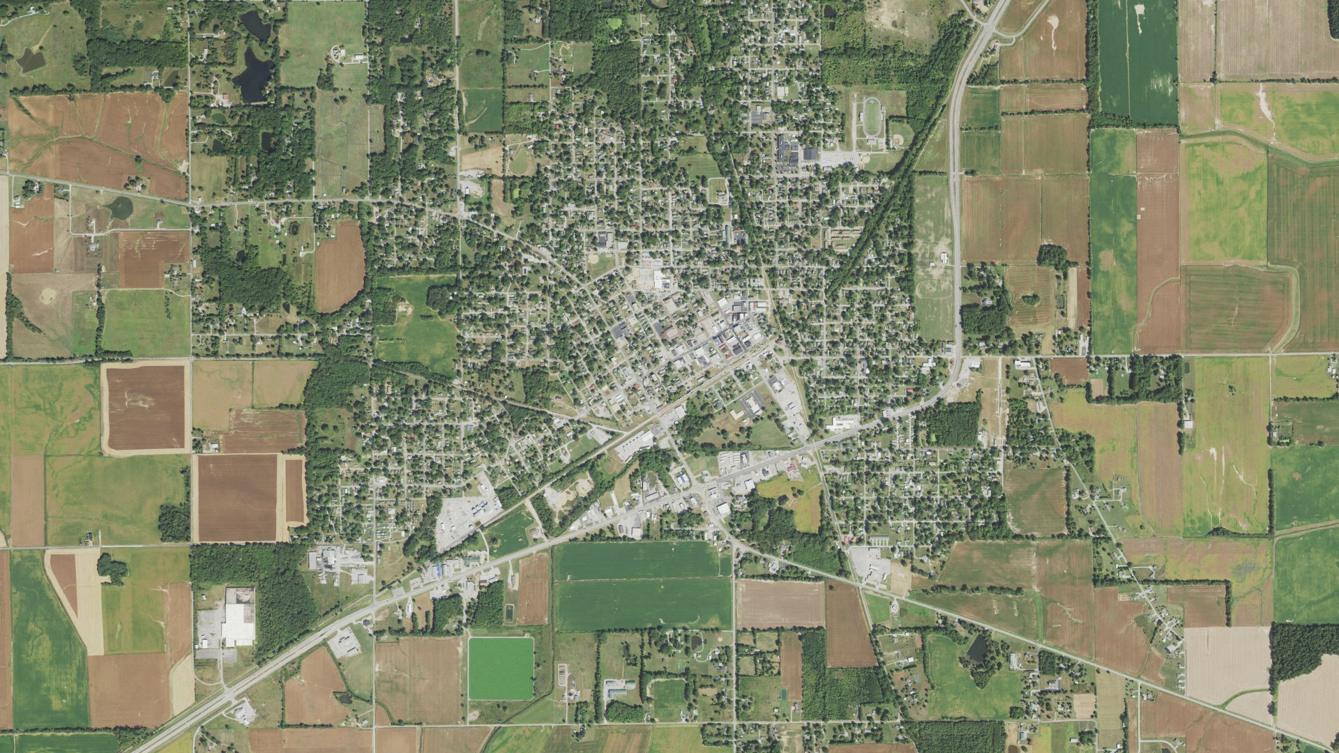 Aerial view of land around Eldorado, Illinois