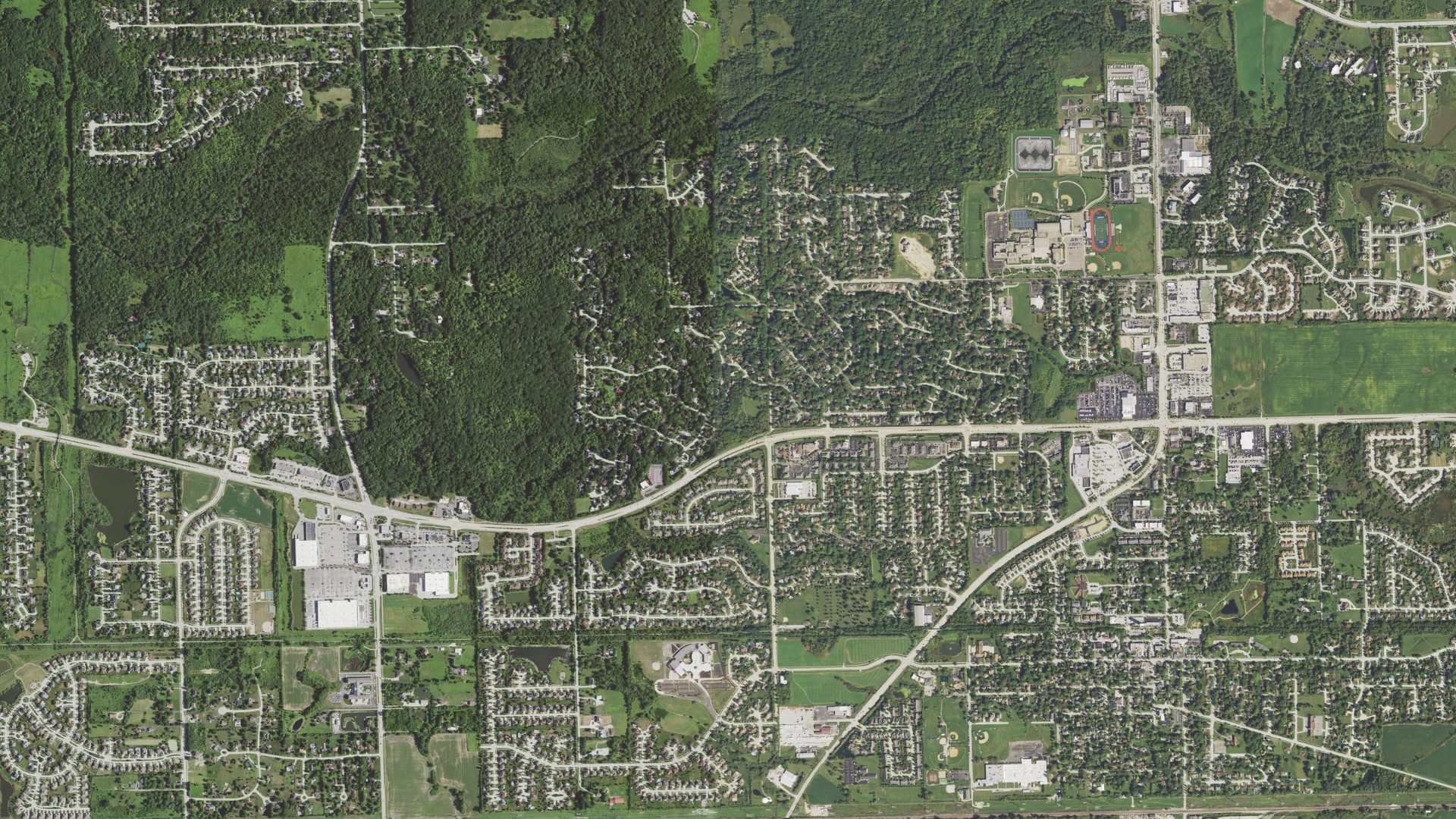 Aerial view of land around Frankfort, Illinois