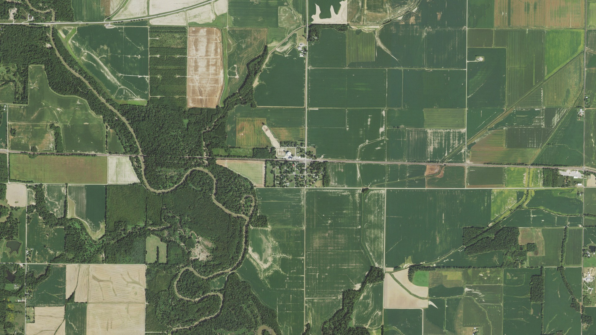 Natural-color aerial photograph of land around Golden Gate, Illinois