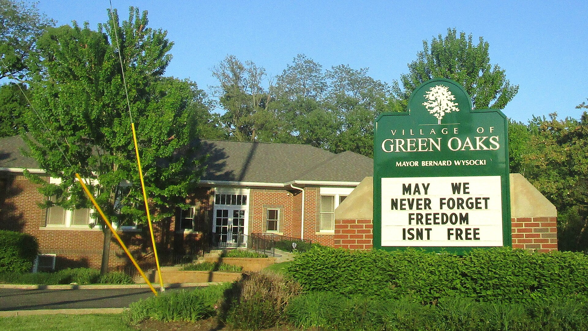Sign when entering the administrative offices of the Village of Green Oaks — Illinois