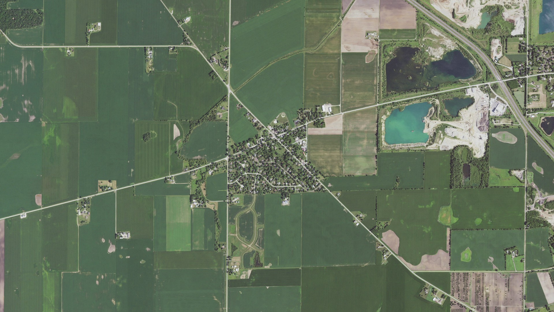 Aerial view of land around Kaneville, Illinois