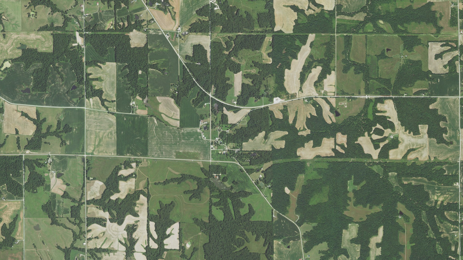 Aerial view of land around Kingston, Illinois