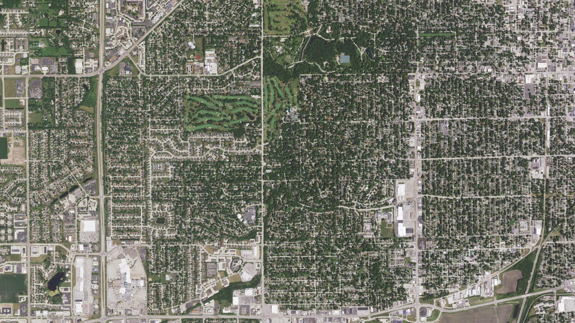 Natural-color aerial photograph of land around Leland Grove, Illinois