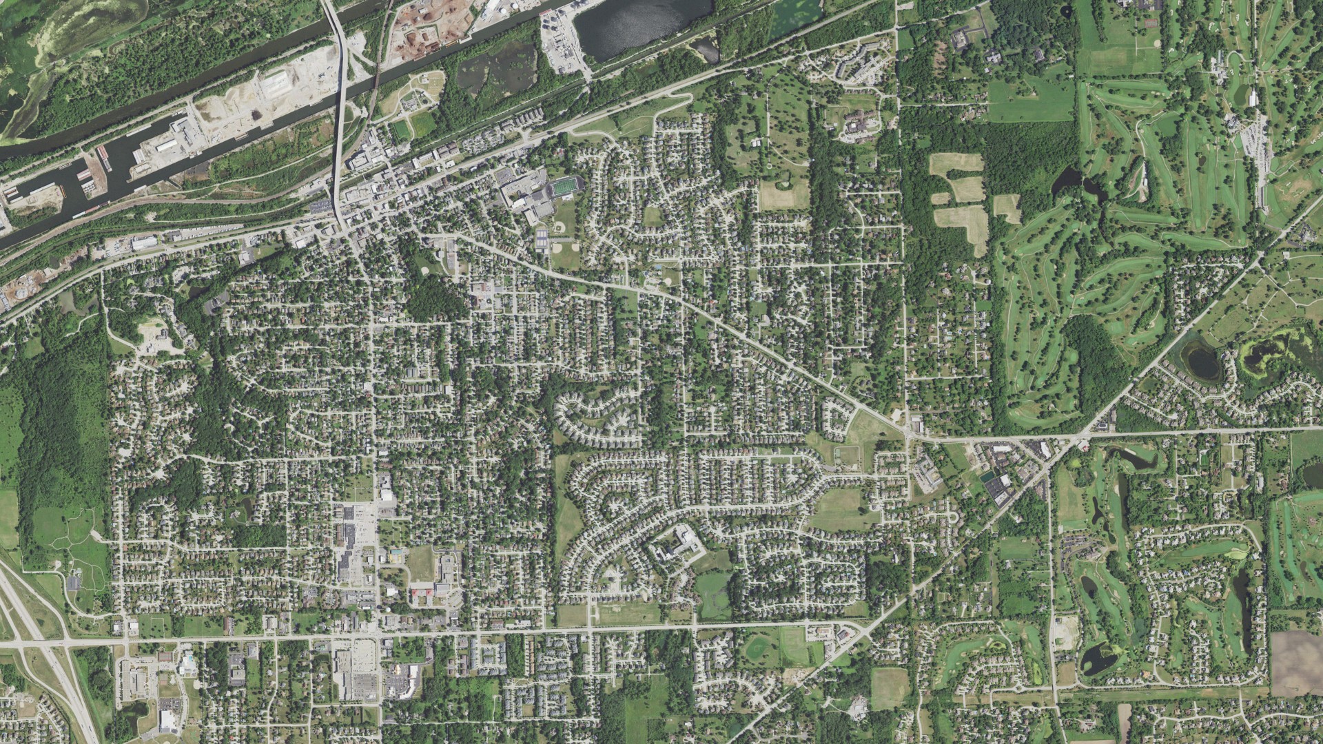 Aerial view of land around Lemont, Illinois