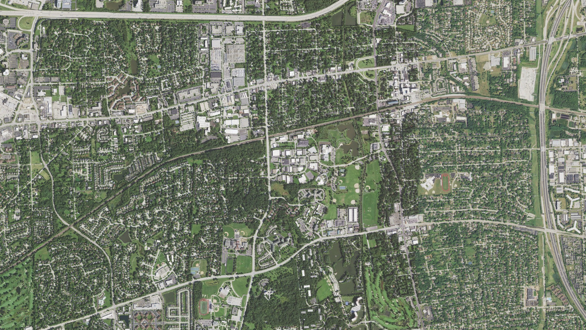 Aerial view of land around Lisle, Illinois