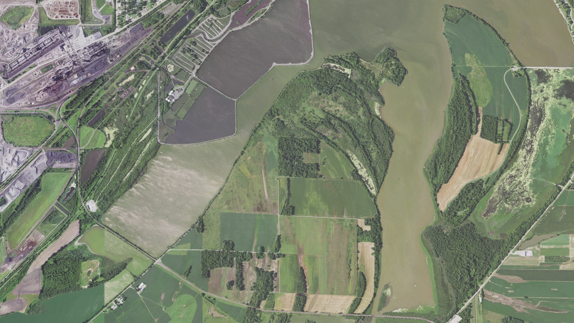 Aerial view of land around Madison, Illinois