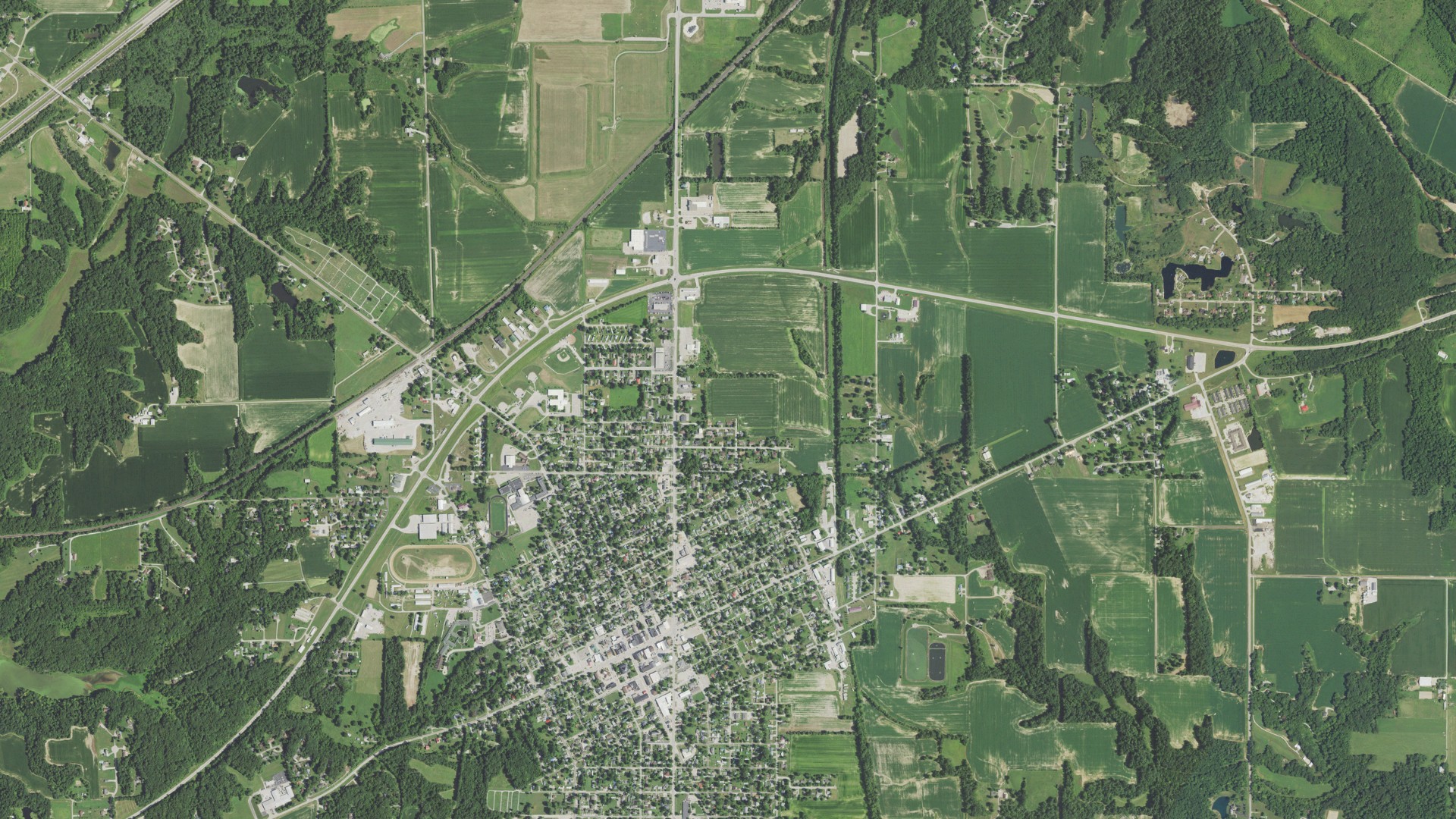Natural-color aerial photograph of land around Marshall, Illinois