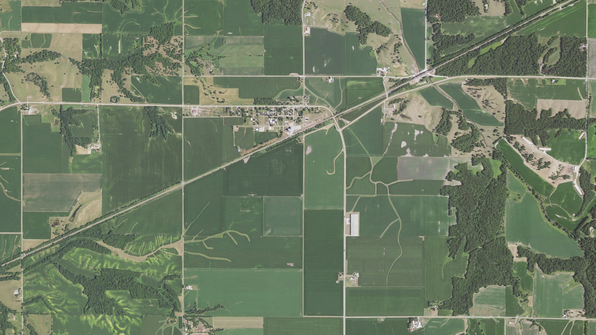 Aerial view of land around Media, Illinois