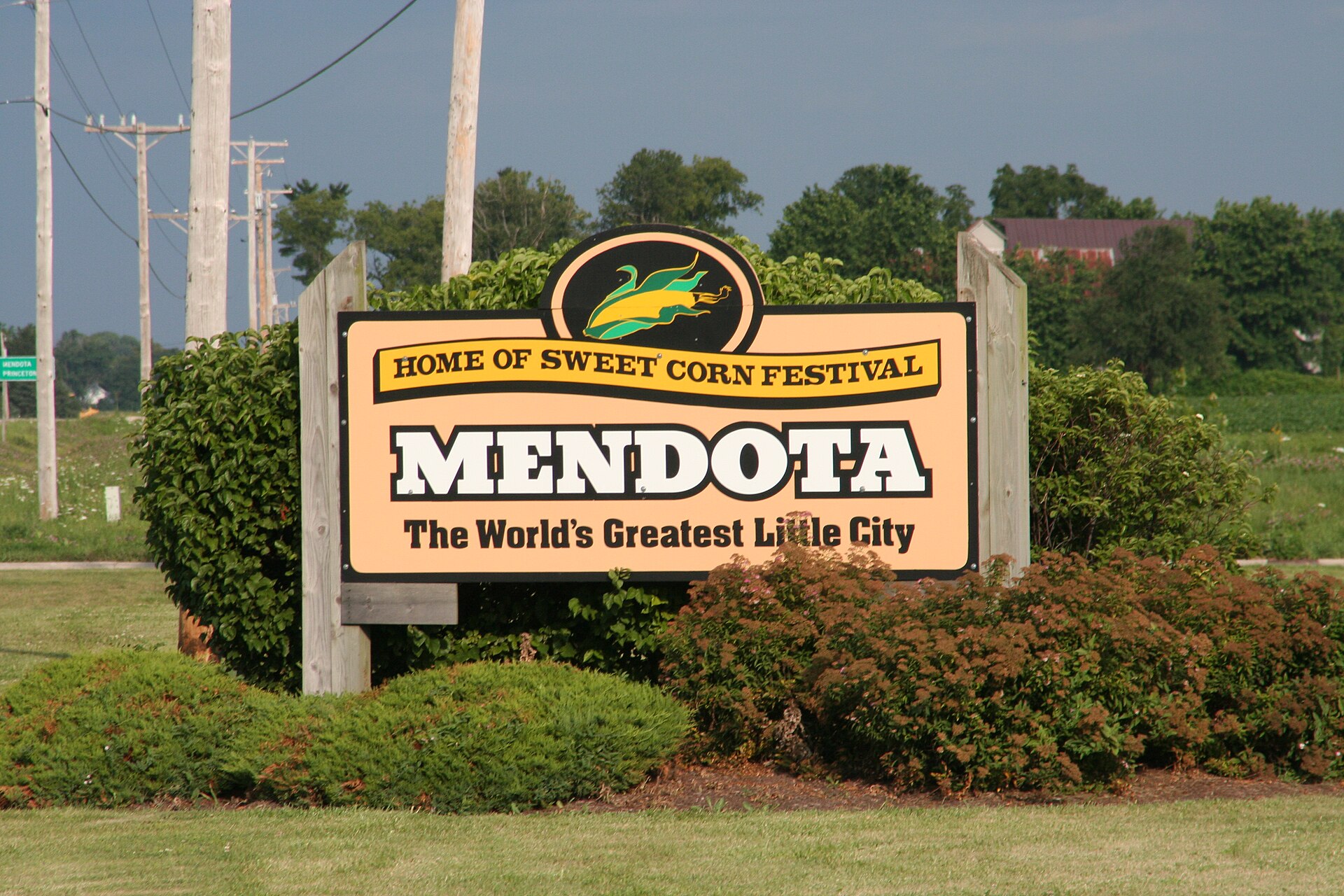 Sign leading into the east side of Mendota, Illinois, USA.