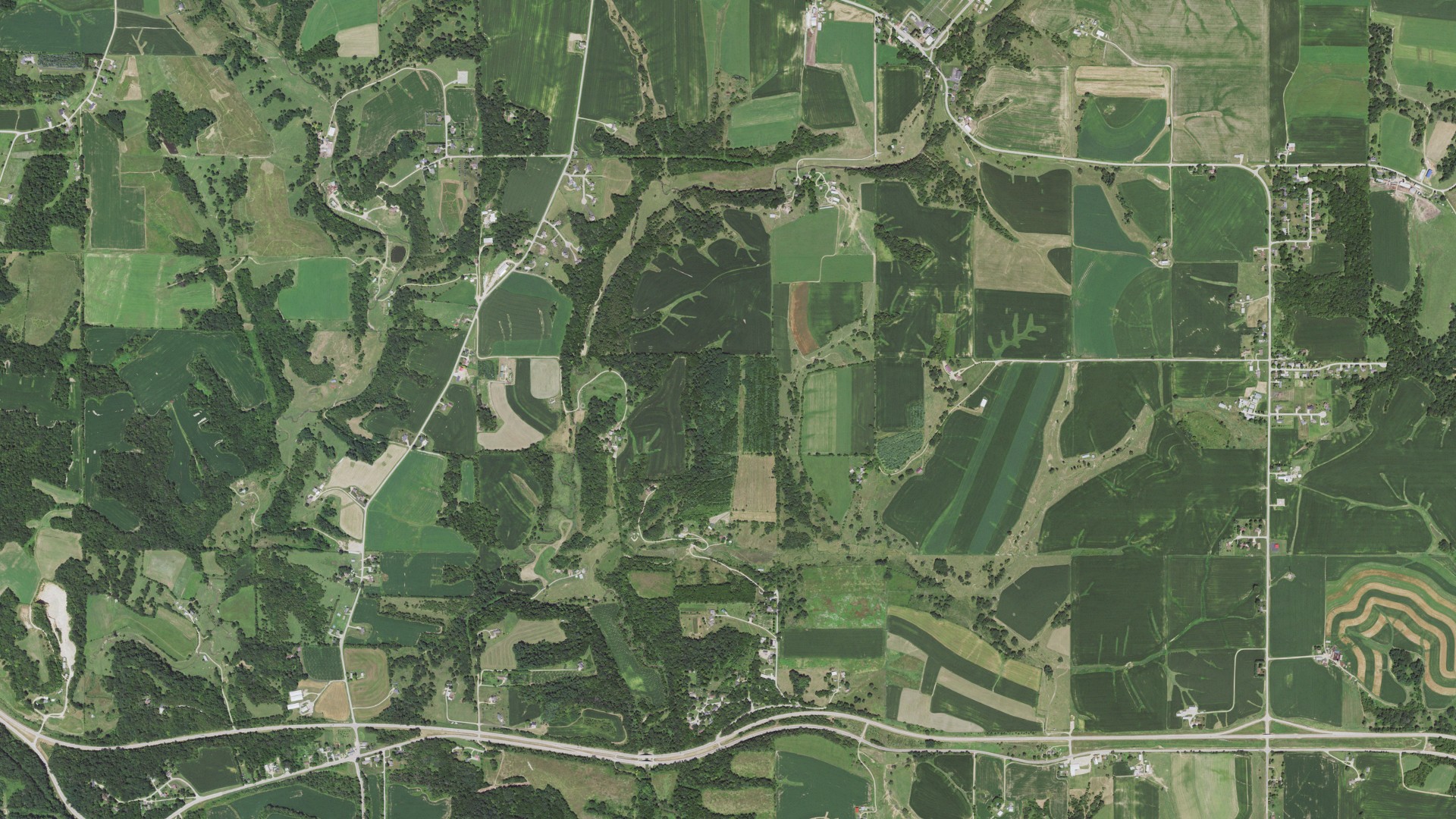 Aerial view of land around Menominee, Illinois