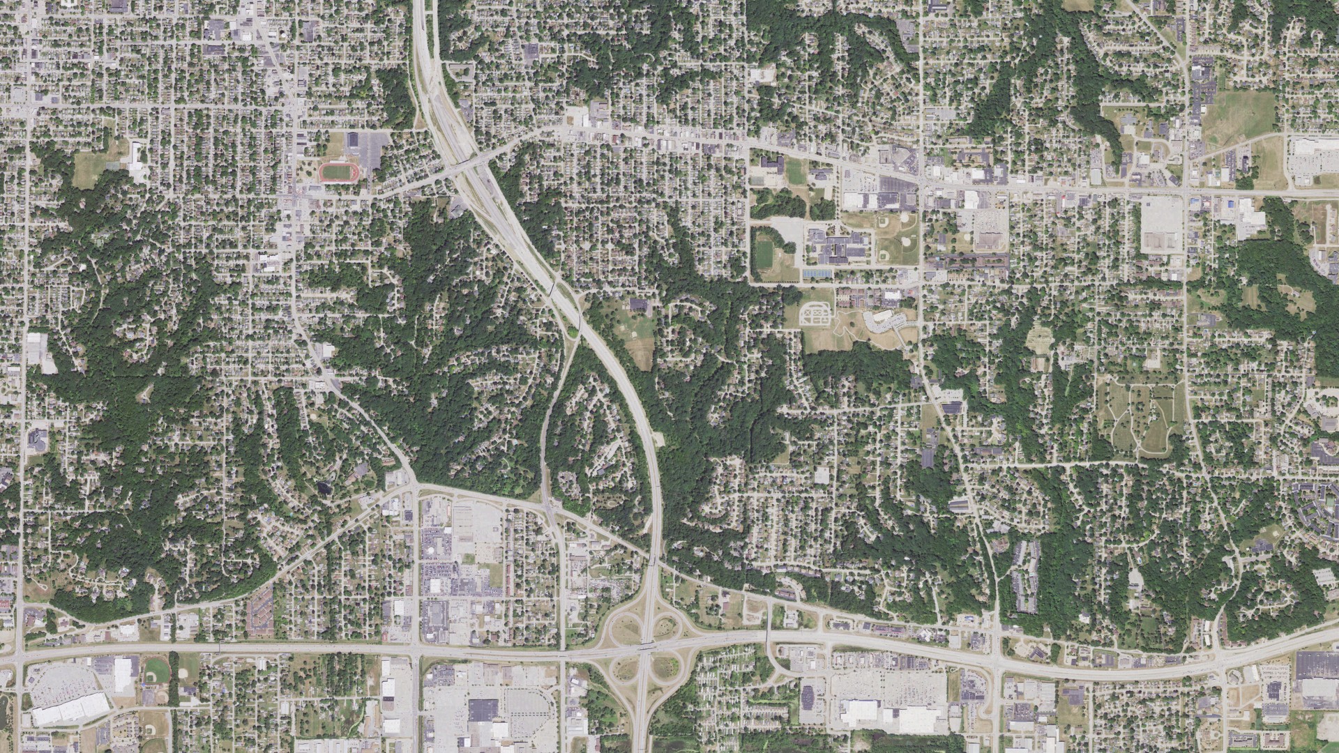 Aerial view of land around Moline, Illinois