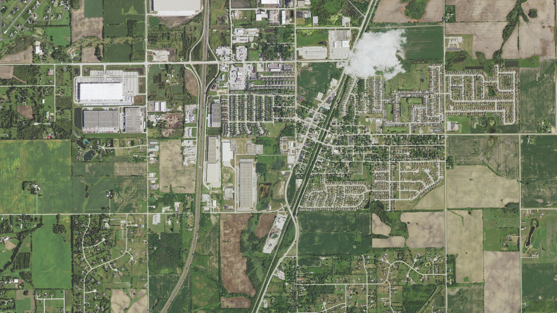 Natural-color aerial photograph of land around Monee, Illinois