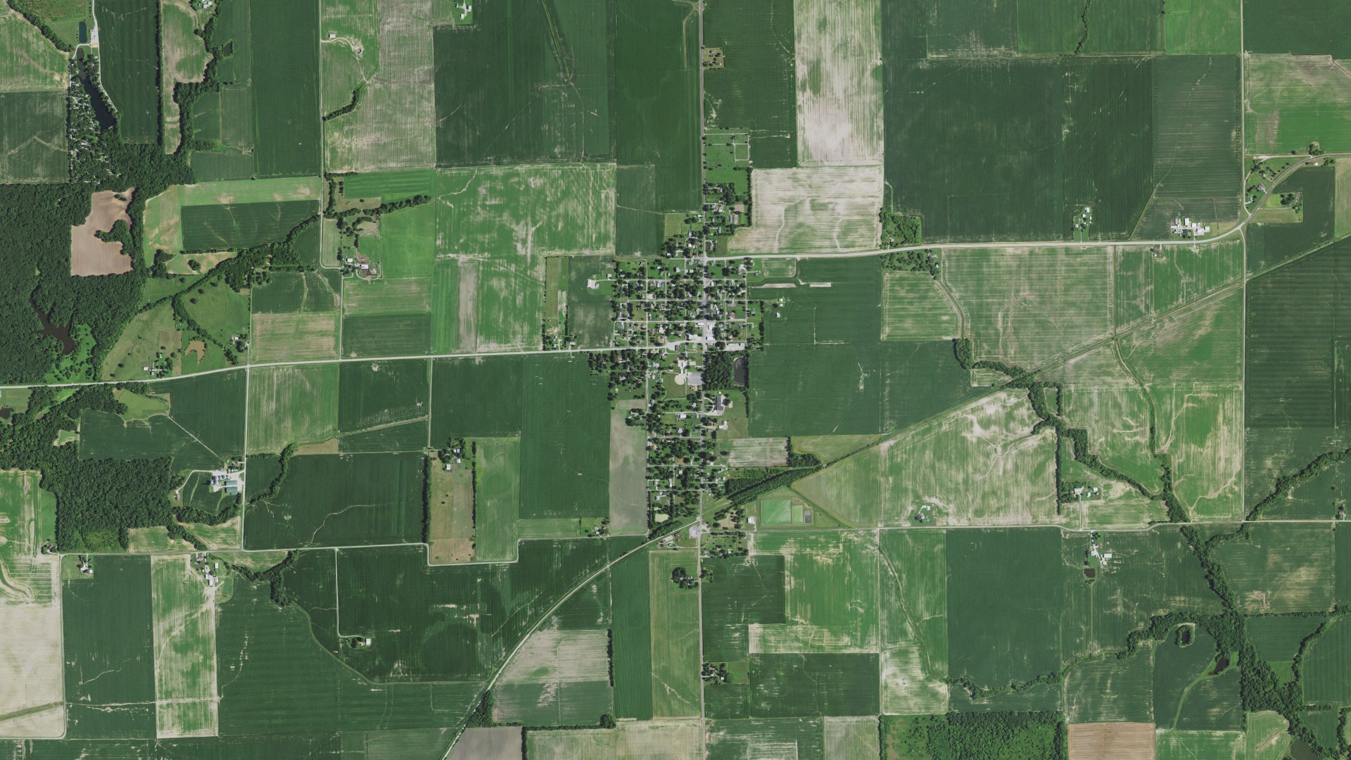 Aerial view of land around New Douglas, Illinois