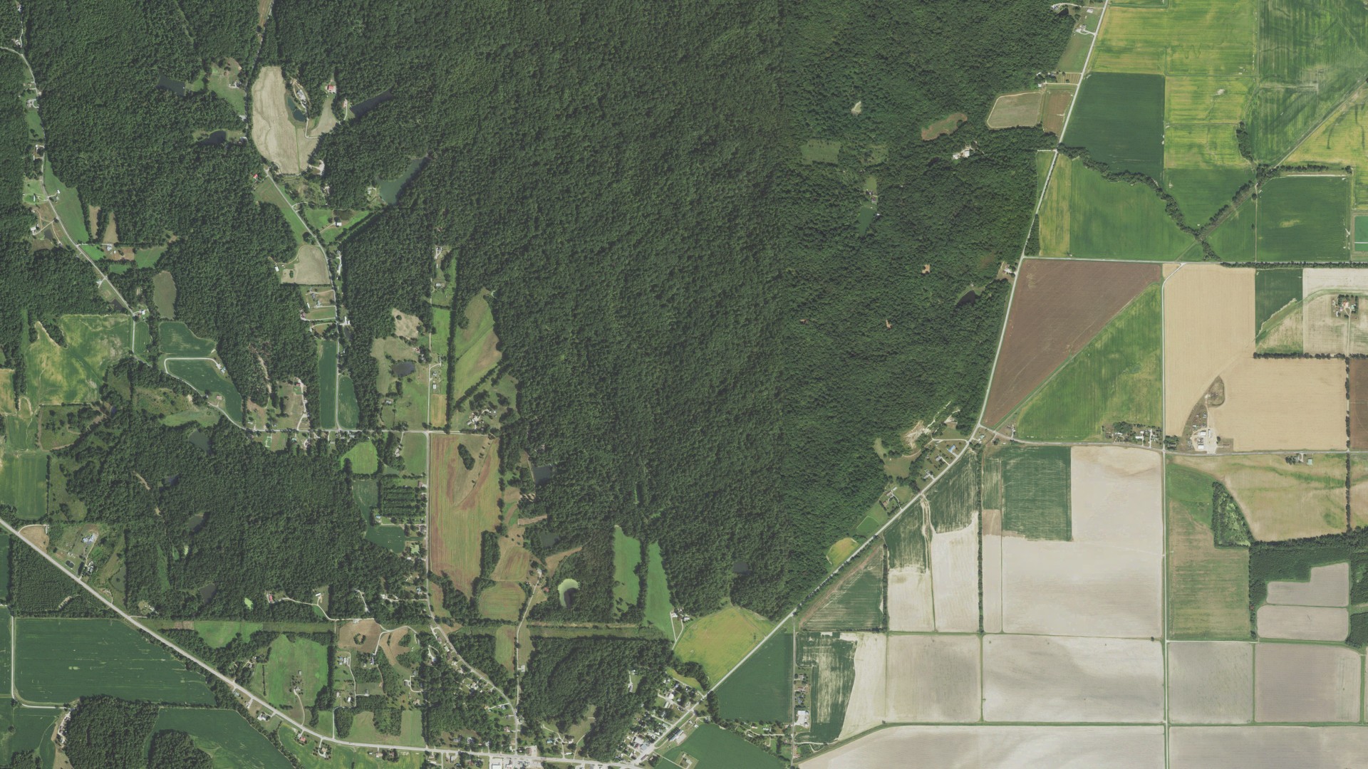 Natural-color aerial photograph of land around Olive Branch, Illinois
