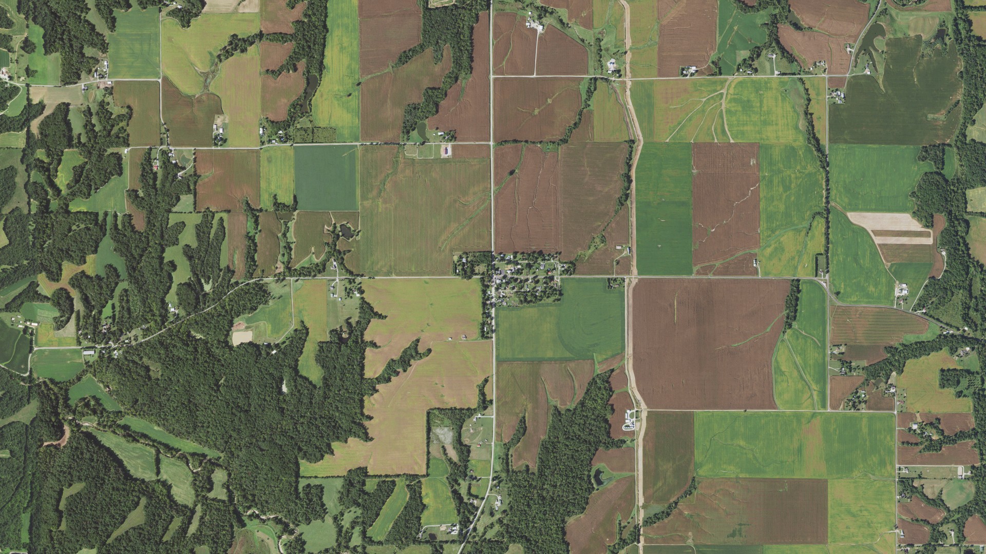 Natural-color aerial photograph of land around Otterville, Illinois