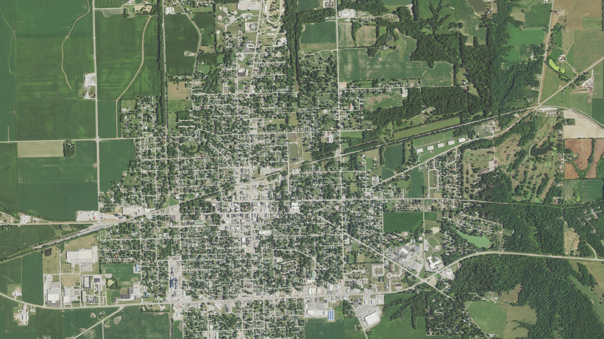 Aerial view of land around Paris, Illinois