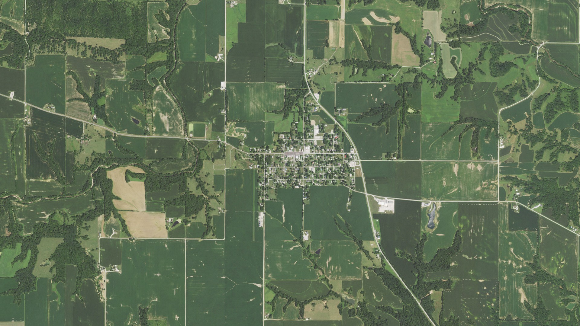 Natural-color aerial photograph of land around Perry, Illinois