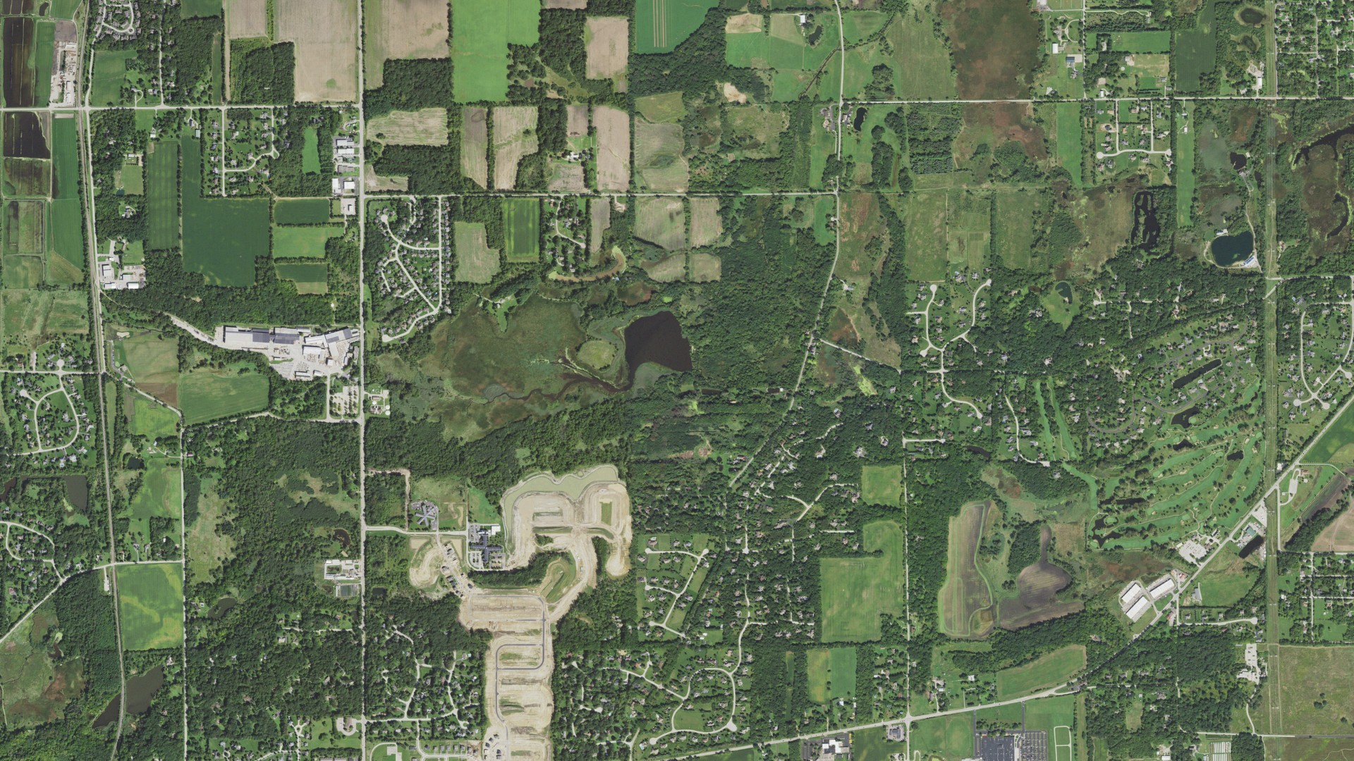Natural-color aerial photograph of land around Prairie Grove, Illinois