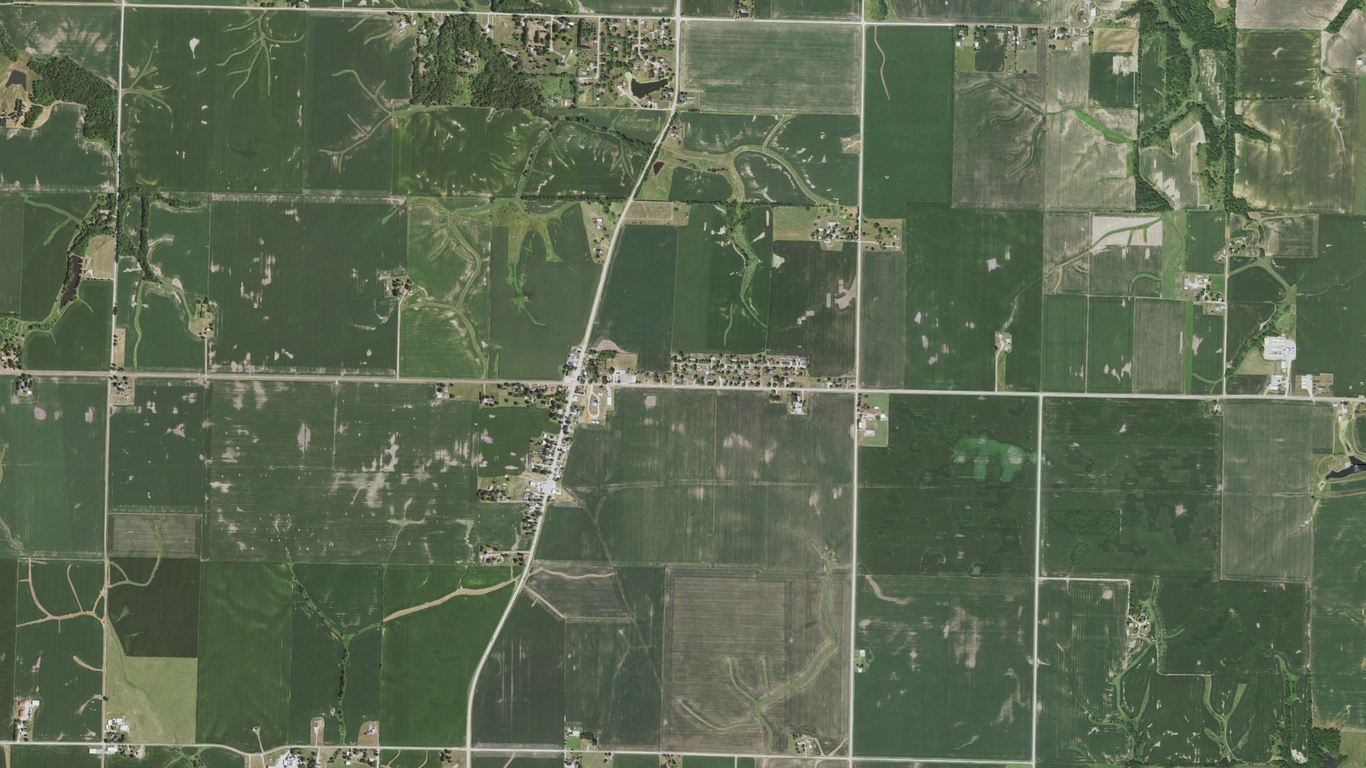 Natural-color aerial photograph of land around Preemption, Illinois