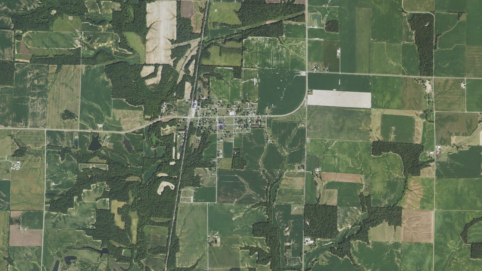 Natural-color aerial photograph of land around Radom, Illinois