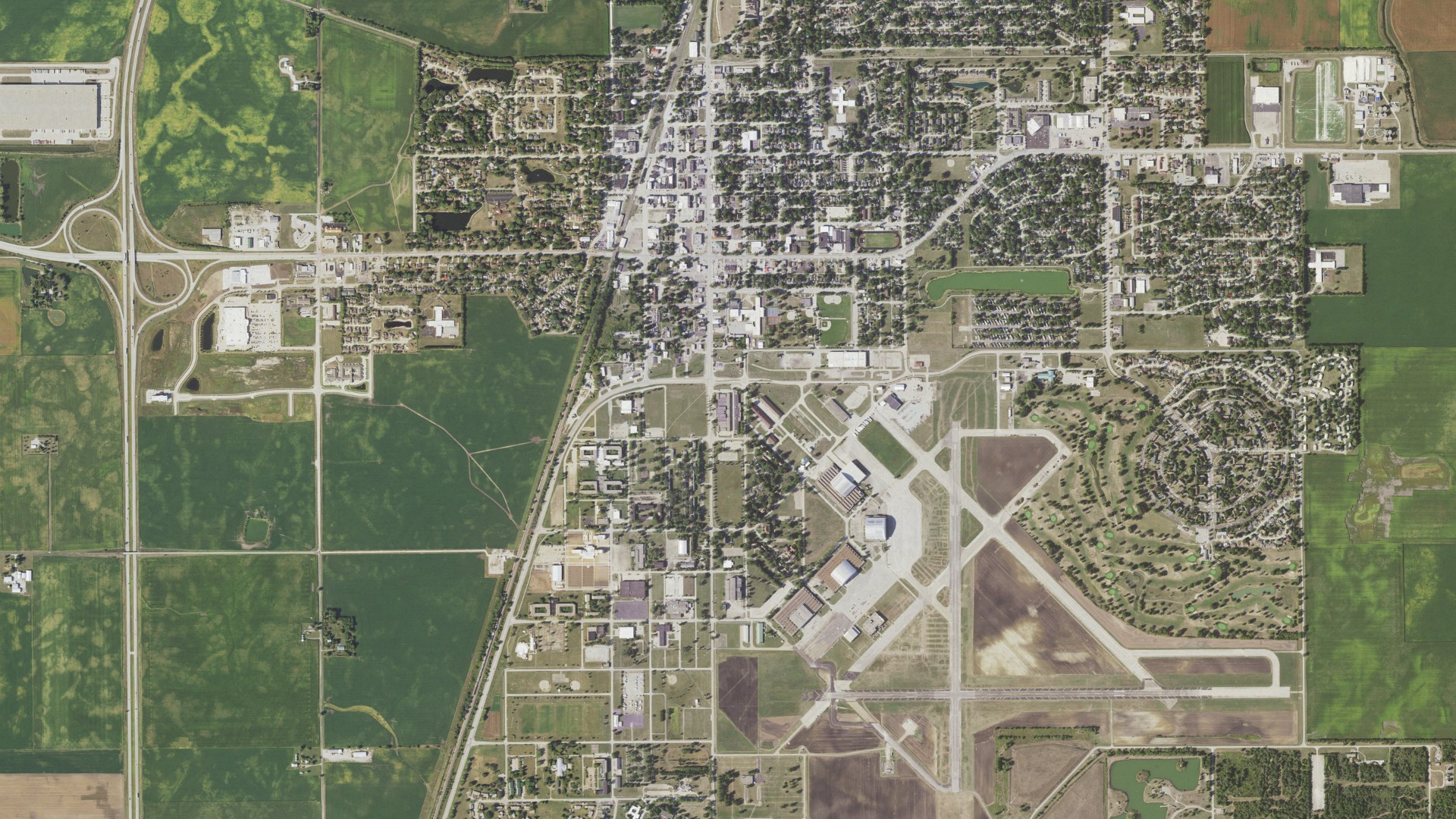Aerial view of land around Rantoul, Illinois