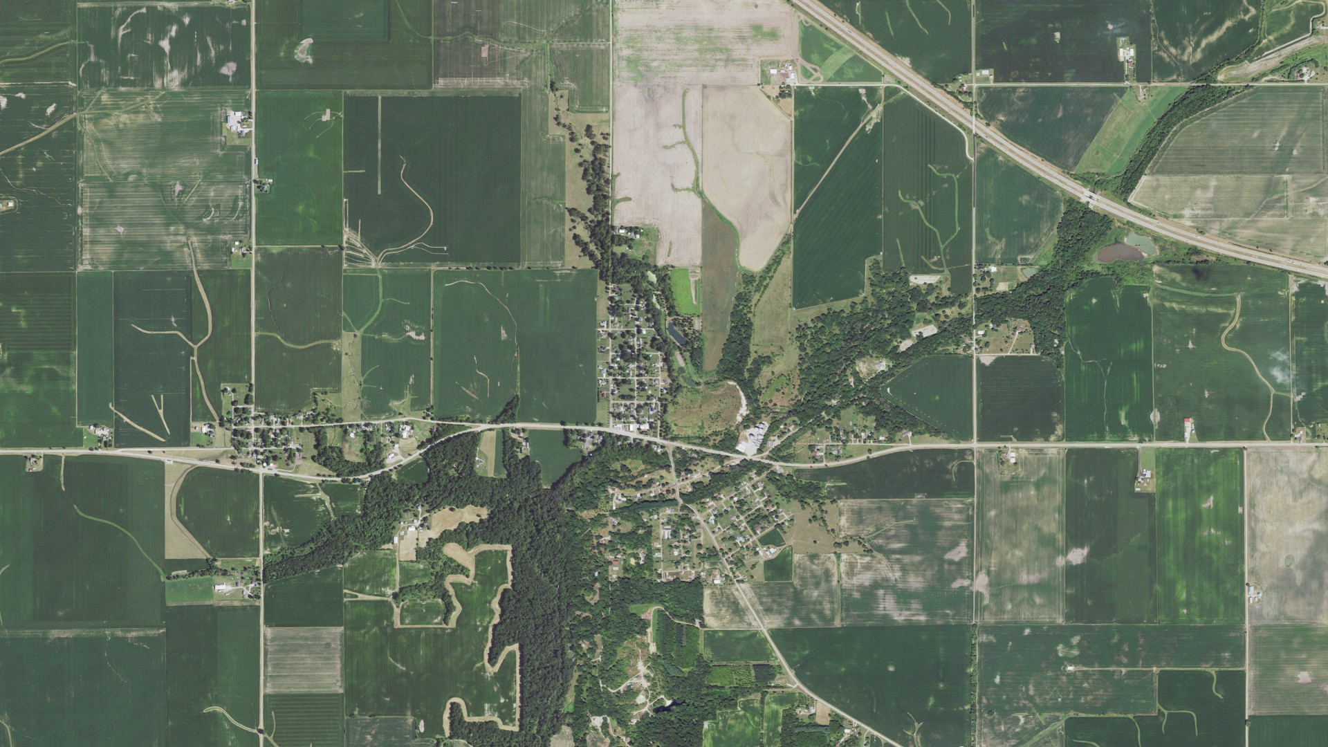 Natural-color aerial photograph of land around Seatonville, Illinois