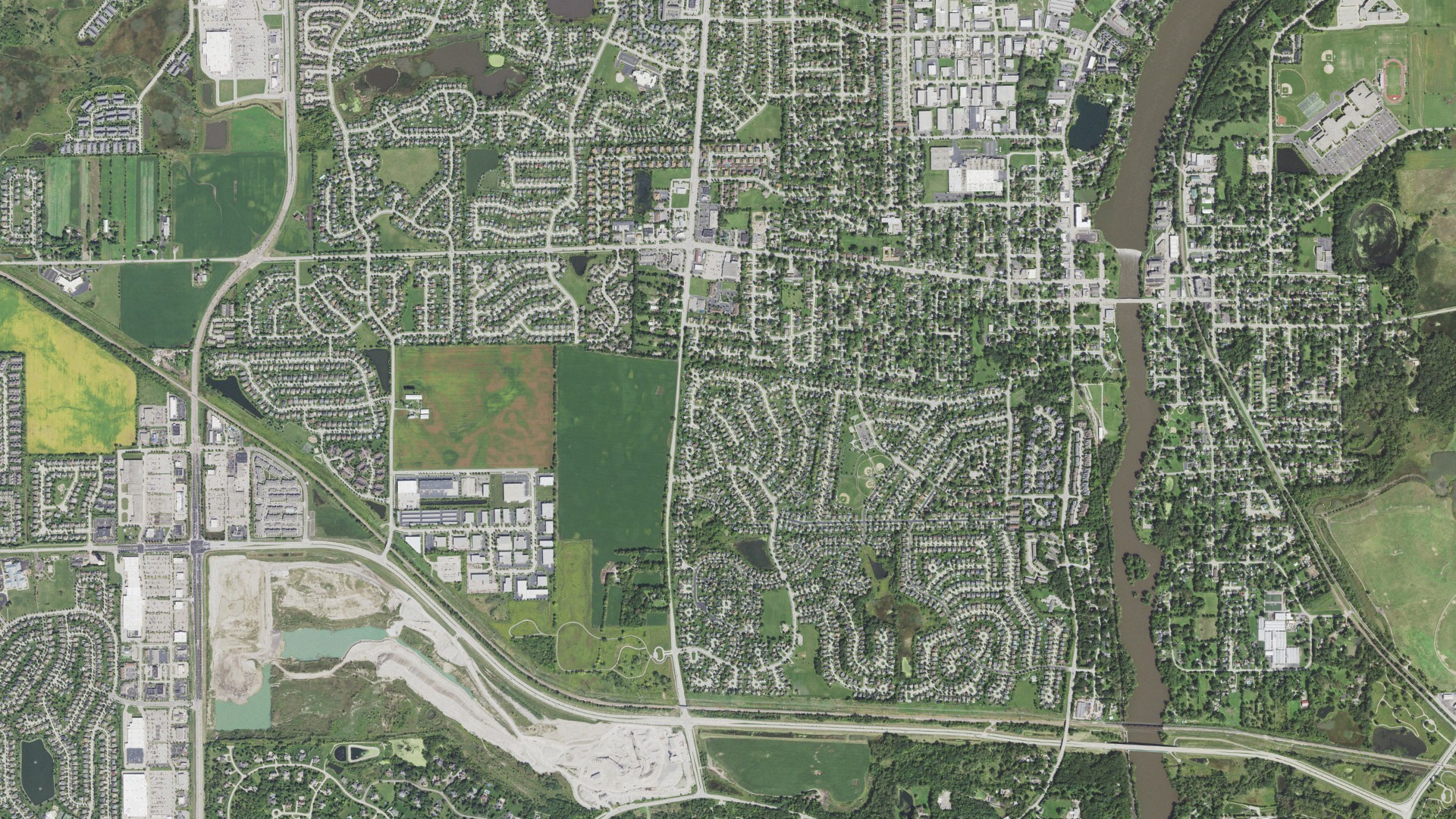 Natural-color aerial photograph of land around South Elgin, Illinois