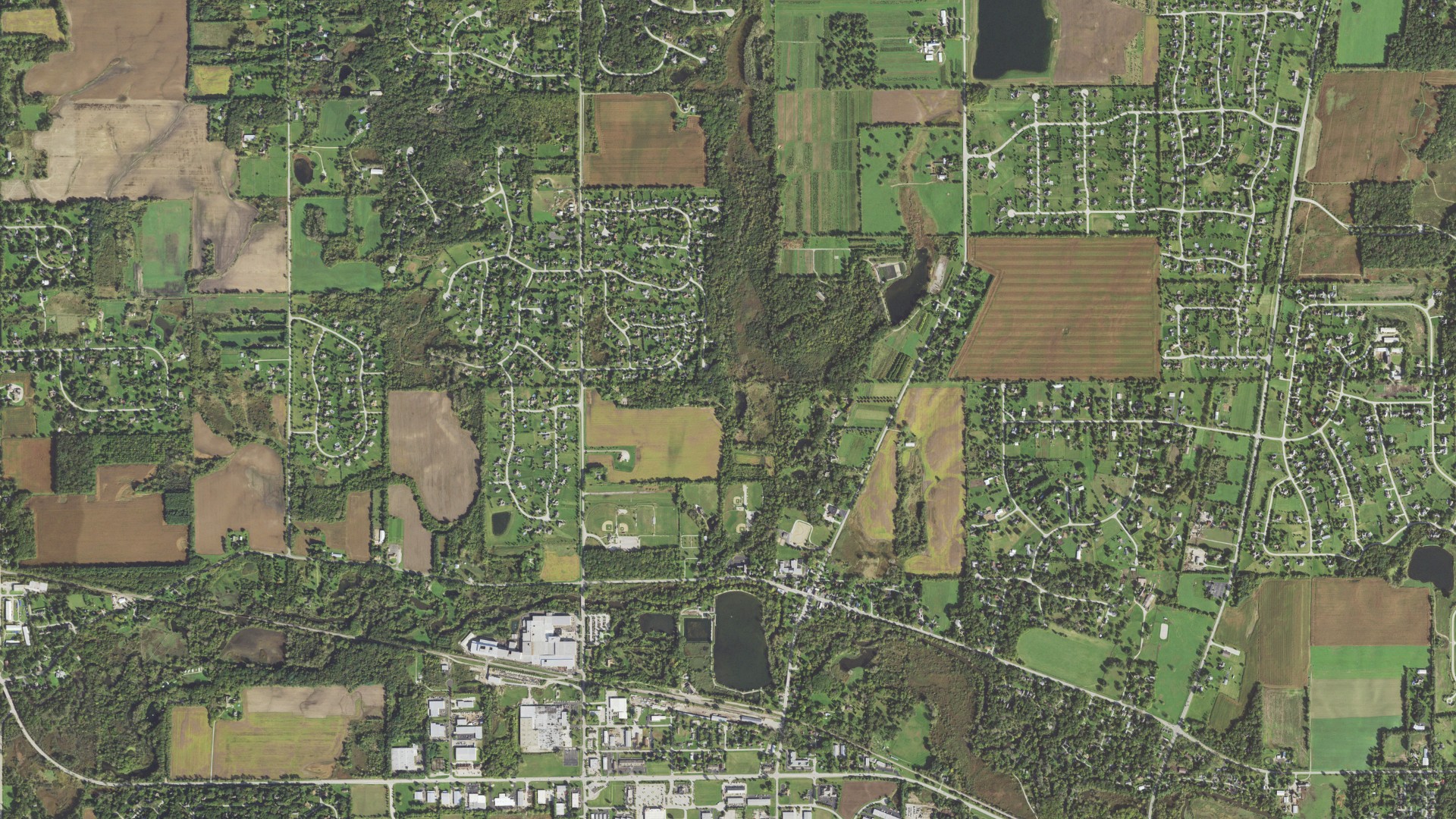 Aerial view of land around Spring Grove, Illinois
