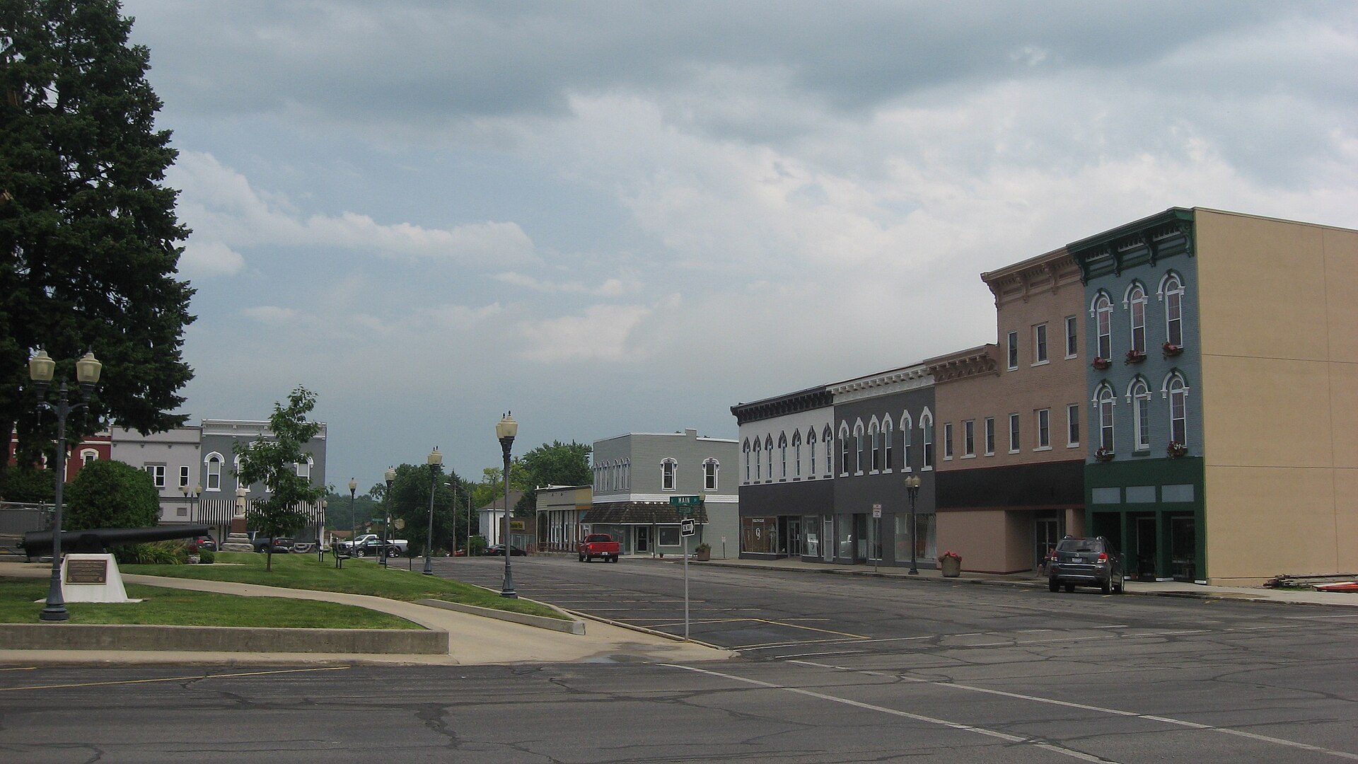 Buildings on Jefferson Street on the southern side of Courthouse Square in Sullivan, Illinois, United States.