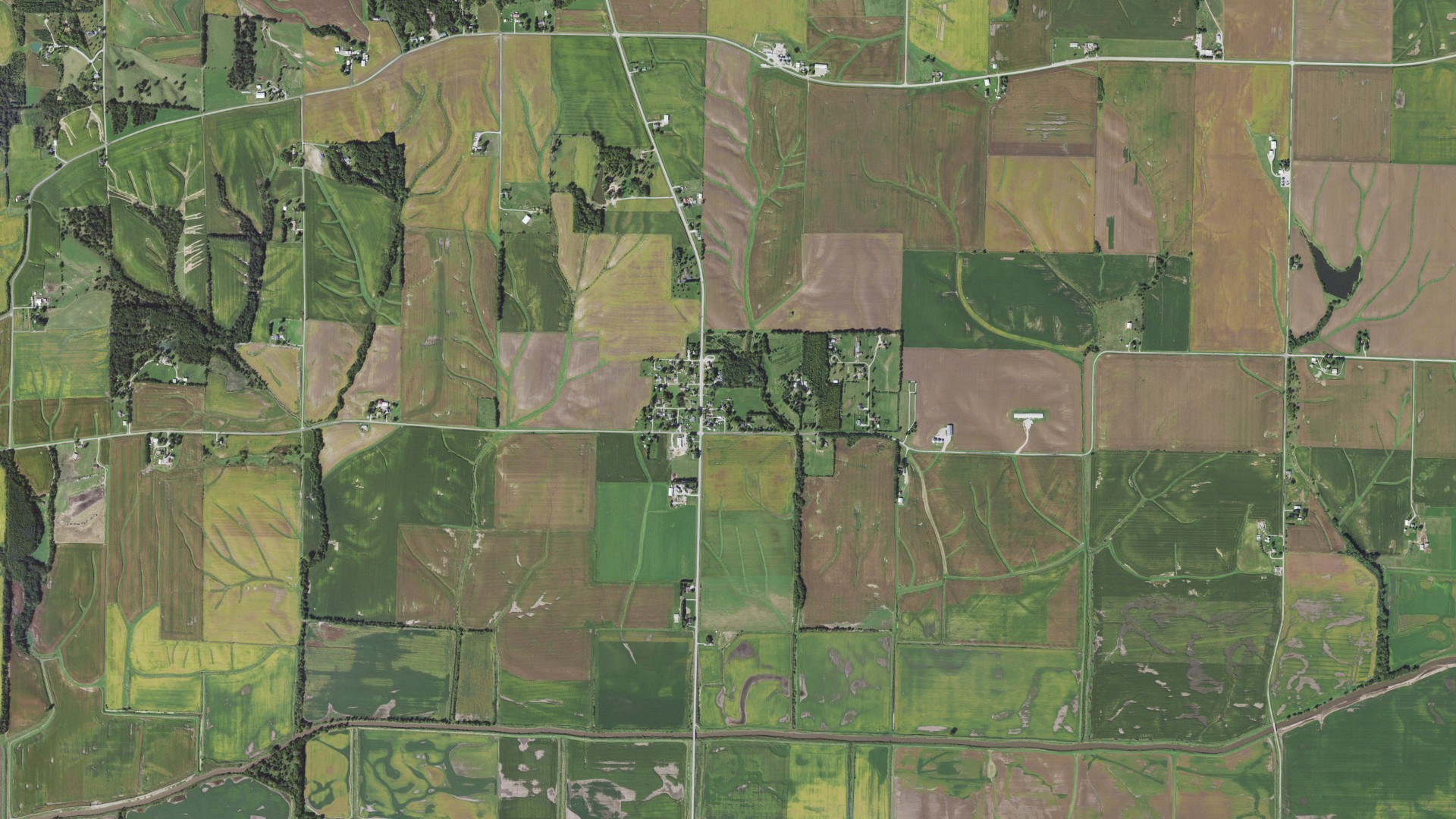 Natural-color aerial photograph of land around Swedona, Illinois