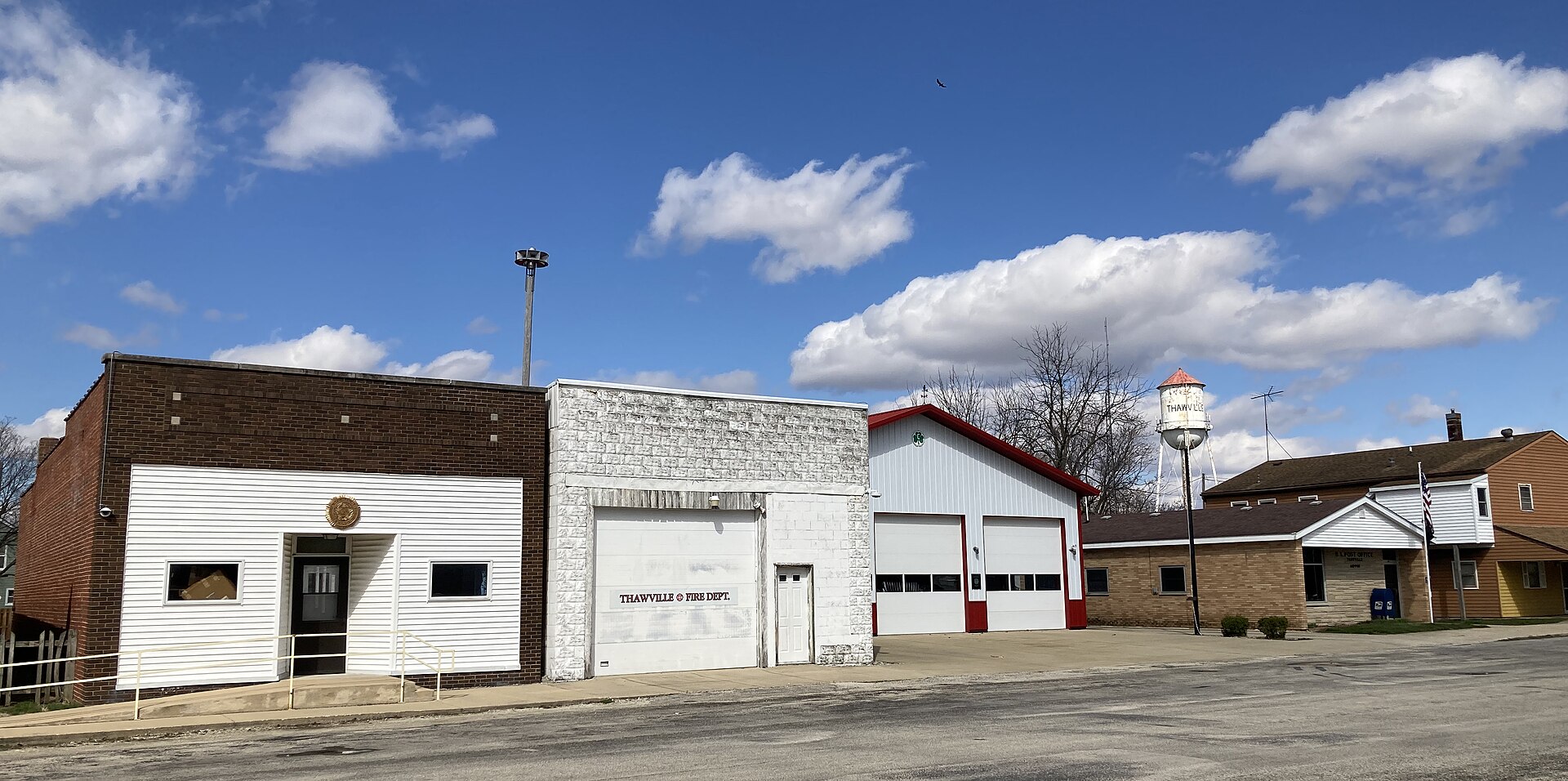 American Legion hall, fire department, and post office, Thawville, IL — Illinois