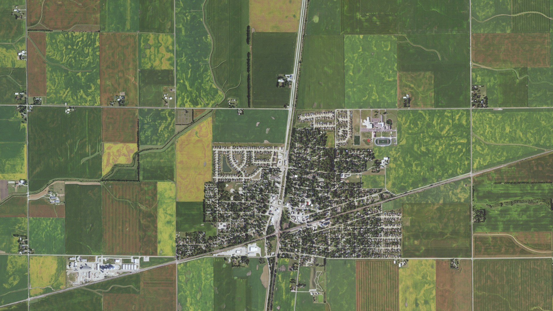 Aerial view of land around Tolono, Illinois