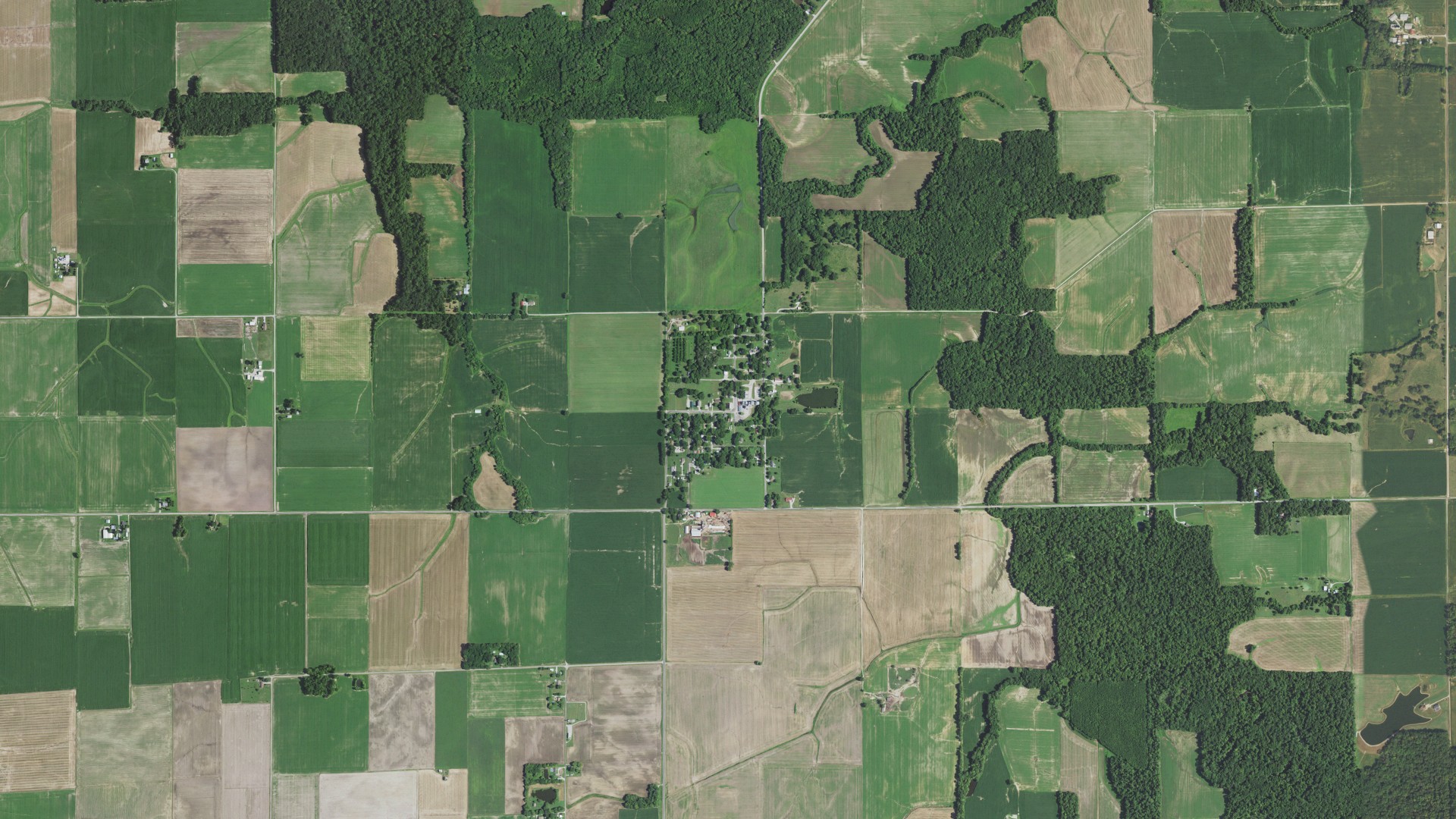 Aerial view of land around Venedy, Illinois