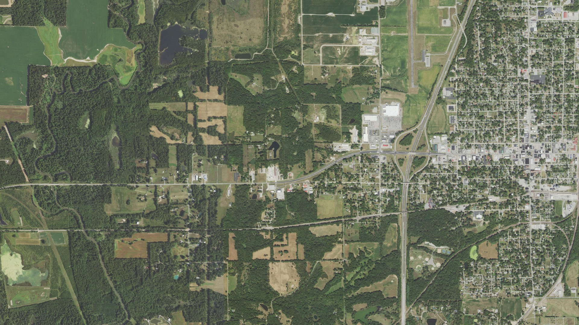 Natural-color aerial photograph of land around West City, Illinois