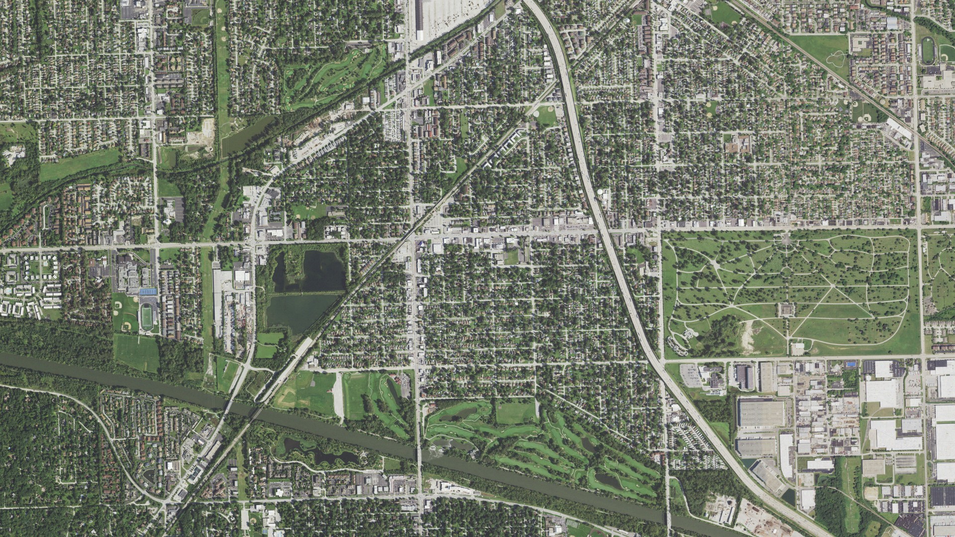 Aerial view of land around Worth, Illinois