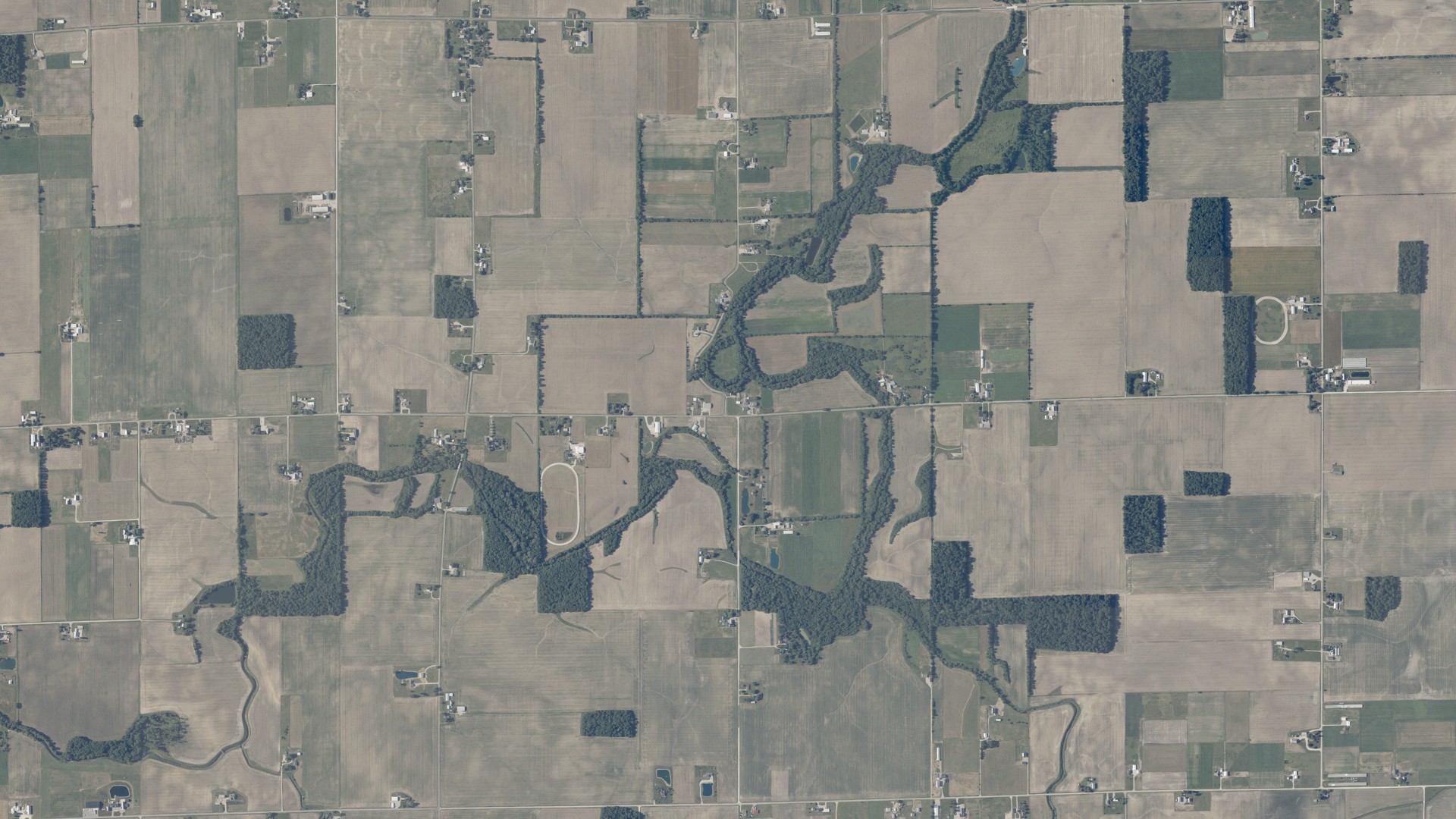 Aerial view of land around Blue Creek, Indiana